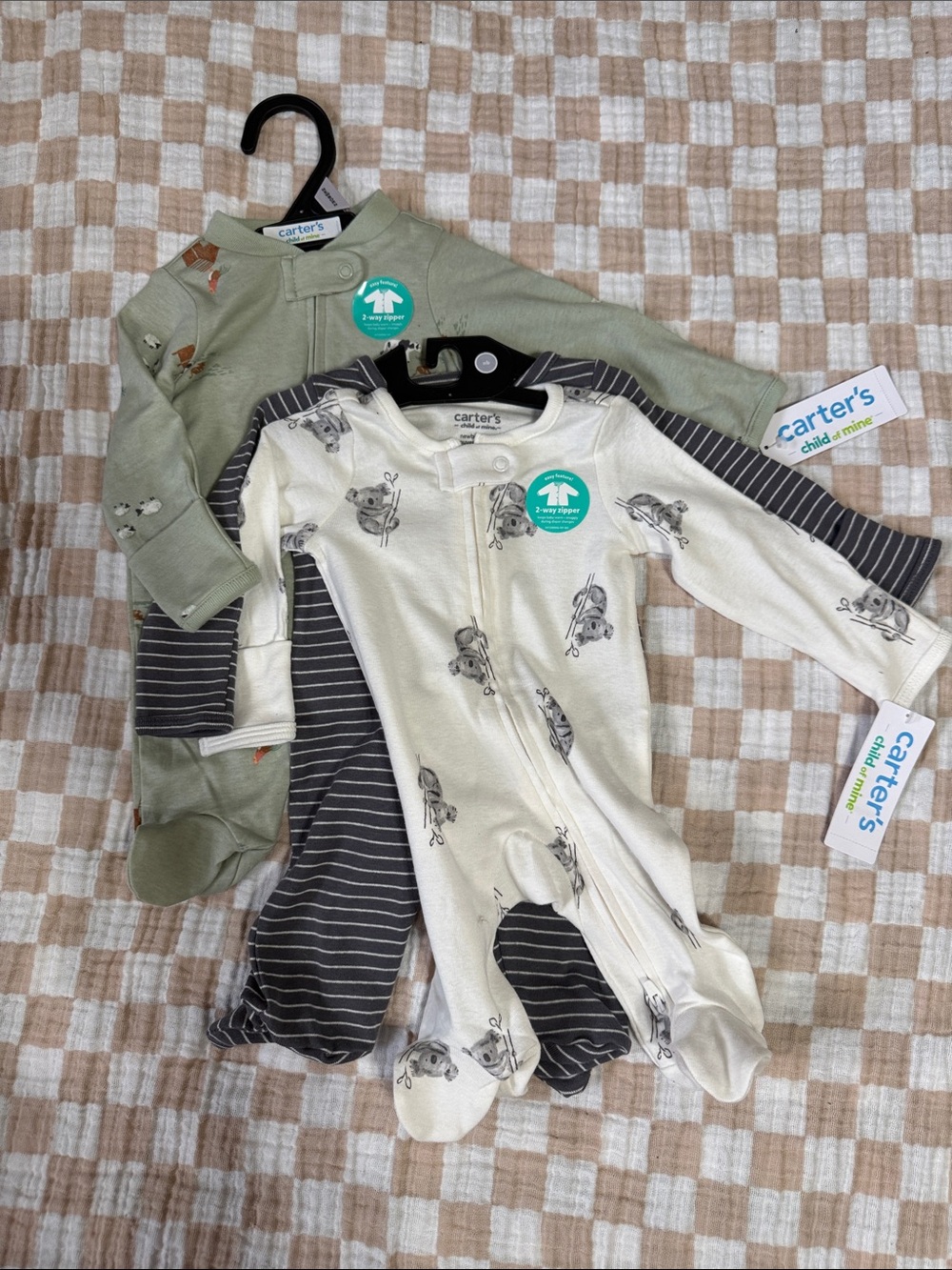 Carter's 3-Pack Footed Sleepers - Green, Cream, Charcoal Stripe